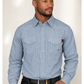 FORGE FR MEN'S Light Blue Double Pocket PLAID LONG SLEEVE SNAPS SHIRT