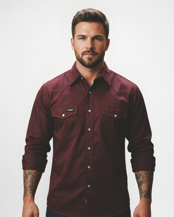 Forge Fr Men's Solid Long Sleeve Burgundy Shirt
