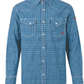 FORGE FR MEN'S Blue Double Pockets PLAID LONG SLEEVE SNAPS SHIRT