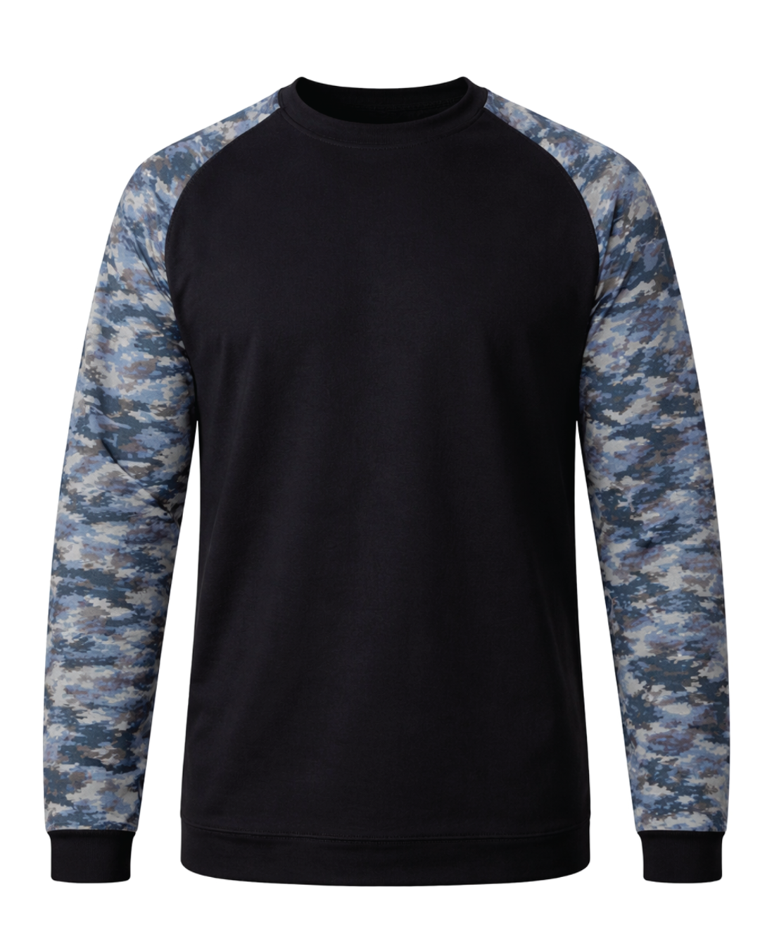 Forge Fr Men's Navy Camo Crew Neck Long Sleeve T-shirt