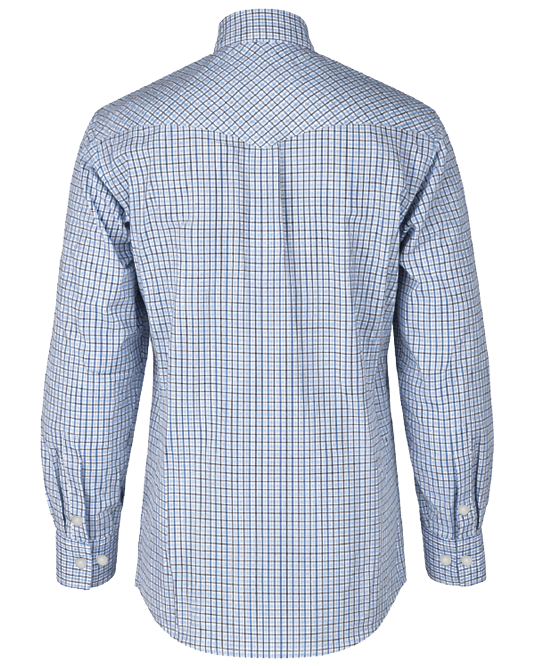 FORGE FR MEN'S Light Blue Double Pocket PLAID LONG SLEEVE SNAPS SHIRT