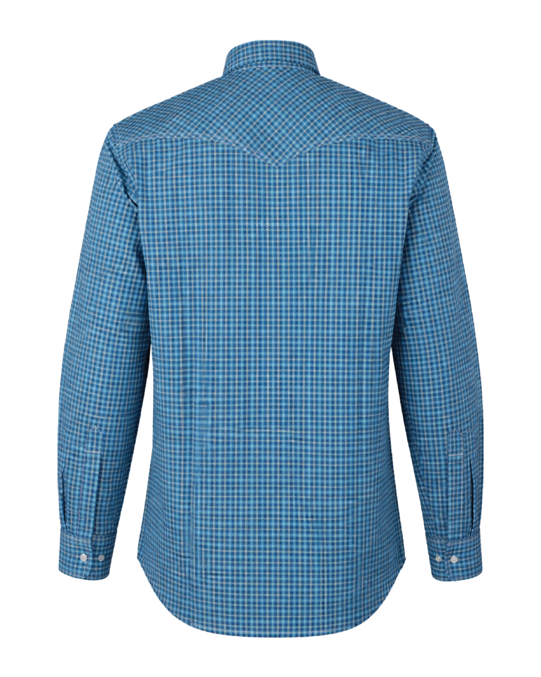 FORGE FR MEN'S Blue Double Pockets PLAID LONG SLEEVE SNAPS SHIRT