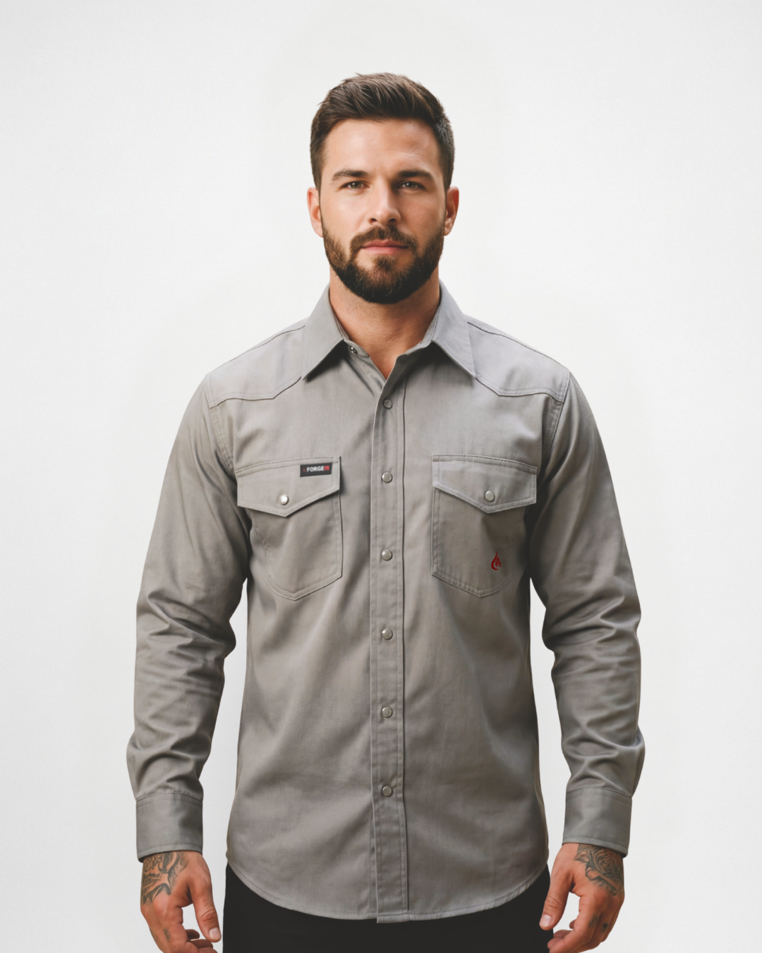 Forge Fr Men's Solid Light Grey Long Sleeve Shirt