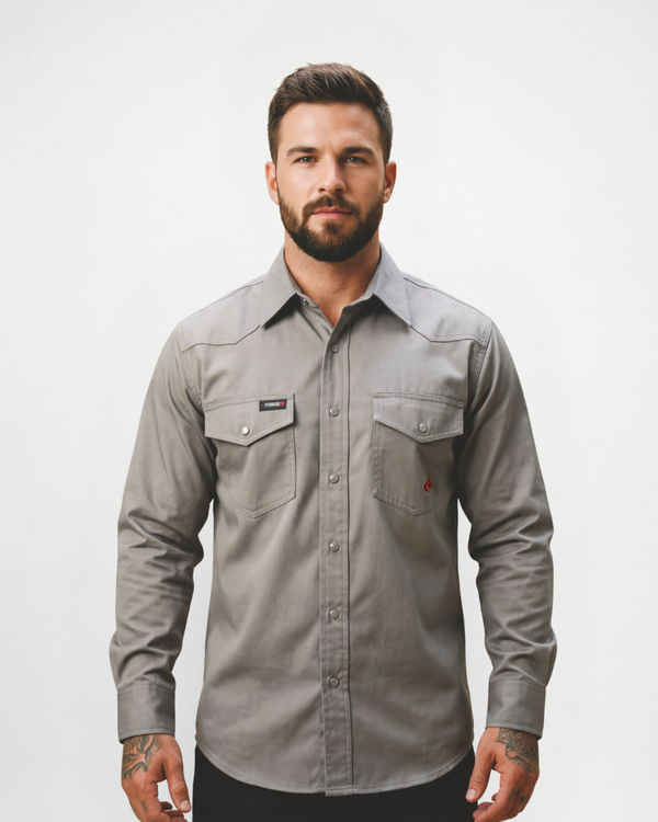 Forge Fr Men's Solid Light Grey Long Sleeve Shirt