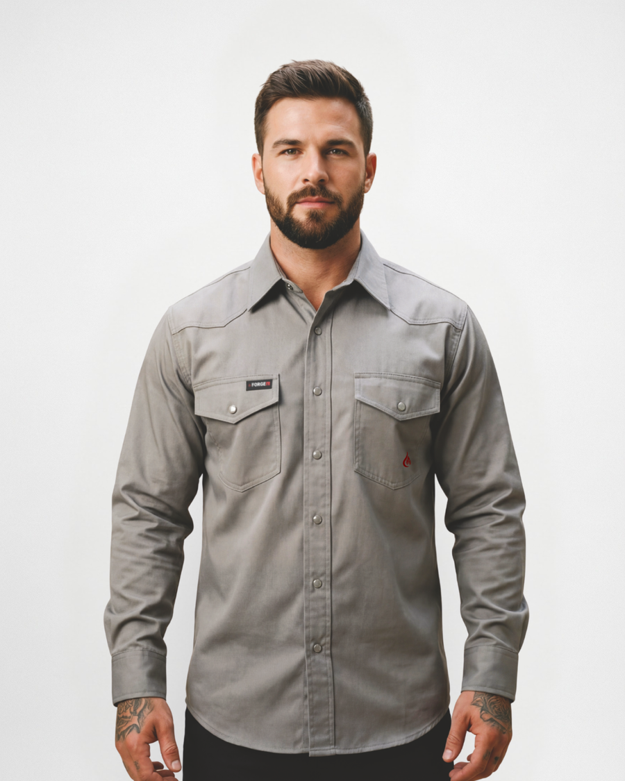 Forge Fr Men's Solid Light Grey Long Sleeve Shirt