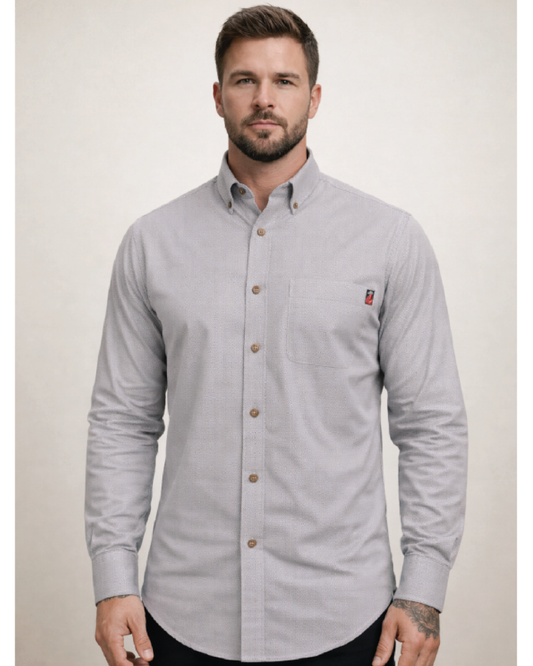 FORGE FR MEN'S Light Grey PLAID LONG SLEEVE BUTTON SHIRT