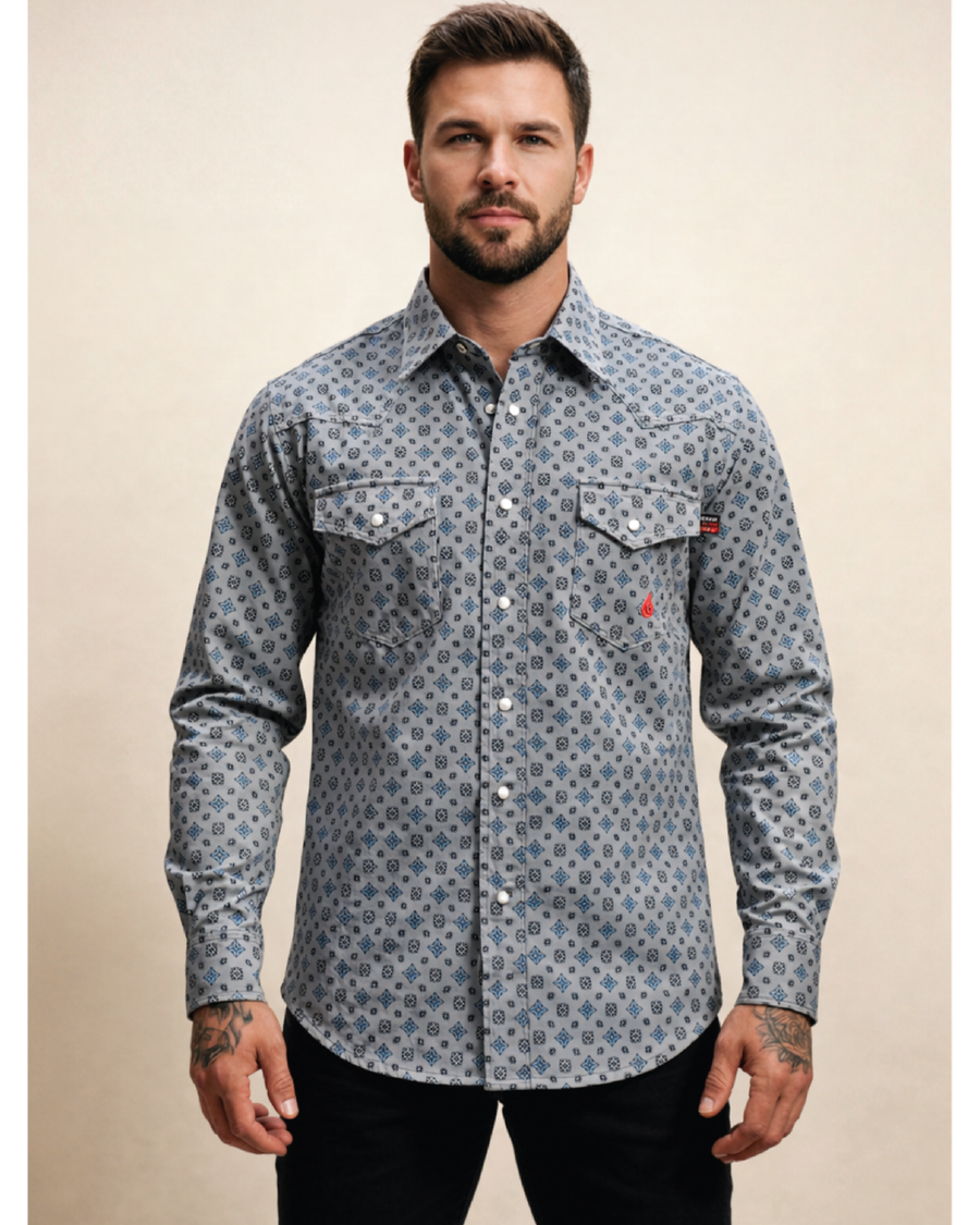 Forge Fr Men's Grey Plaid Printed Long Sleeve Shirt