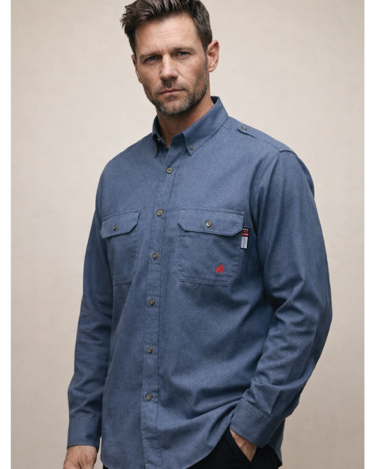 Forge Fr Men's Blue Printed Long Sleeve Shirt