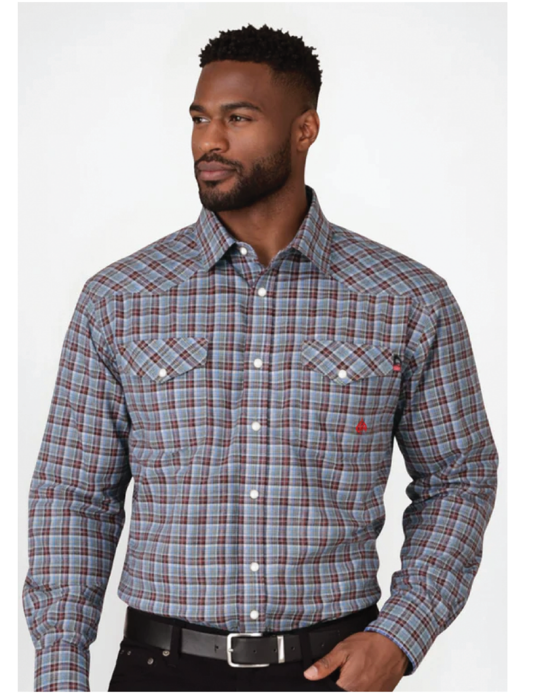 FORGE FR MEN'S Red Double Pocket PLAID LONG SLEEVE SNAPS SHIRT