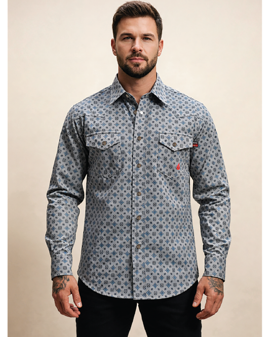 Forge Fr Men's Grey Printed Long Sleeve Shirt