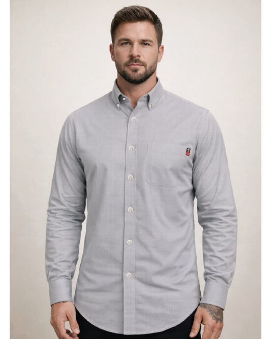 FORGE FR MEN'S Grey Double Pocket PLAID LONG SLEEVE SNAPS SHIRT