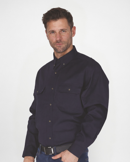 Forge Fr Men's Solid Navy Long Sleeve Shirt