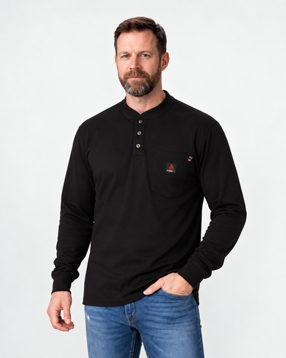 Forge Fr Men's Henley Neck Long Sleeve Black T-shirt