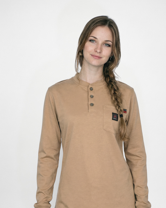 Forge Fr Ladies Khaki  Light Weight Henley Tee
