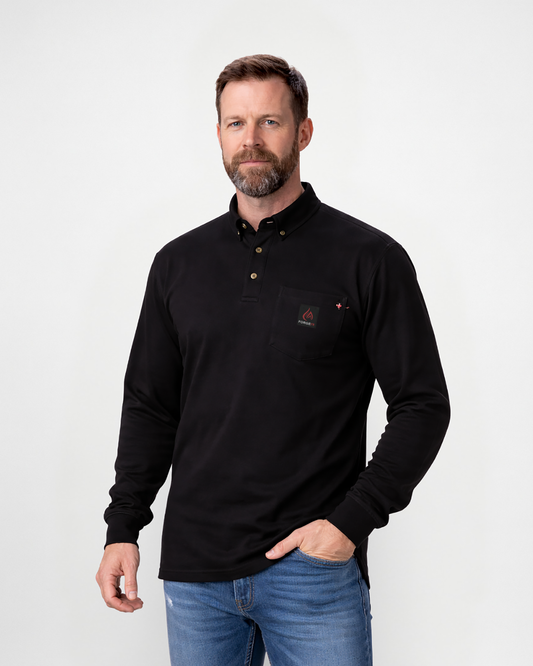 Forge Fr Men's Henley Neck Long Sleeve Black T-shirt