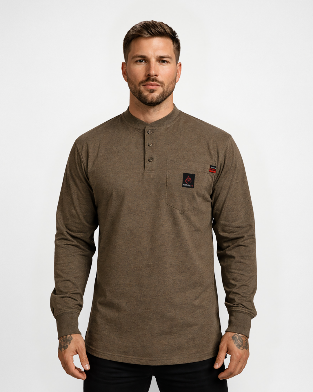 Forge Fr Men's Heather Brown  Light Weight Henley Tee