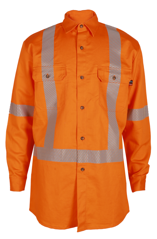 Men's FR  Button Orange Shirt With Taping