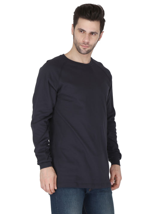 Forge Fr Men's Graphic Printed Navy Long Sleeve Crew Neck T-shirt