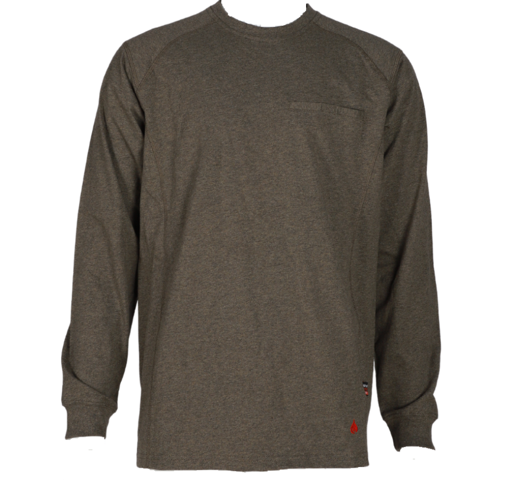 Forge Fr Men's Heather Brown Crew Neck Light Weight Long Sleeve T-shirt