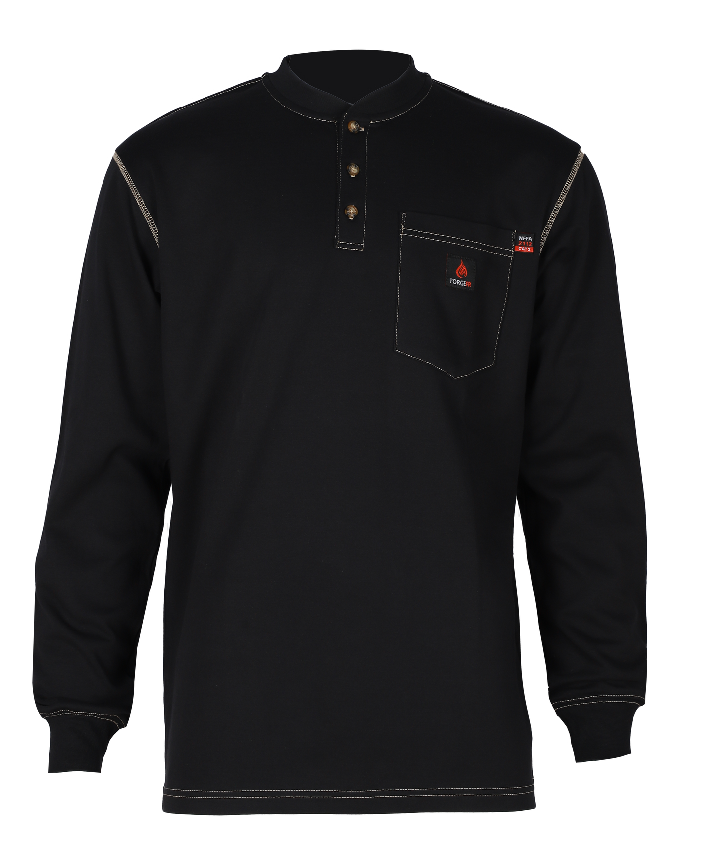 Forge Fr Men's Black Contrast Stitch Henley Neck Long Sleeve T-shirt