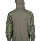 Back view of FORGE FR Men's Green Camo Pullover showcasing camo print sleeves and cozy hoodie design.