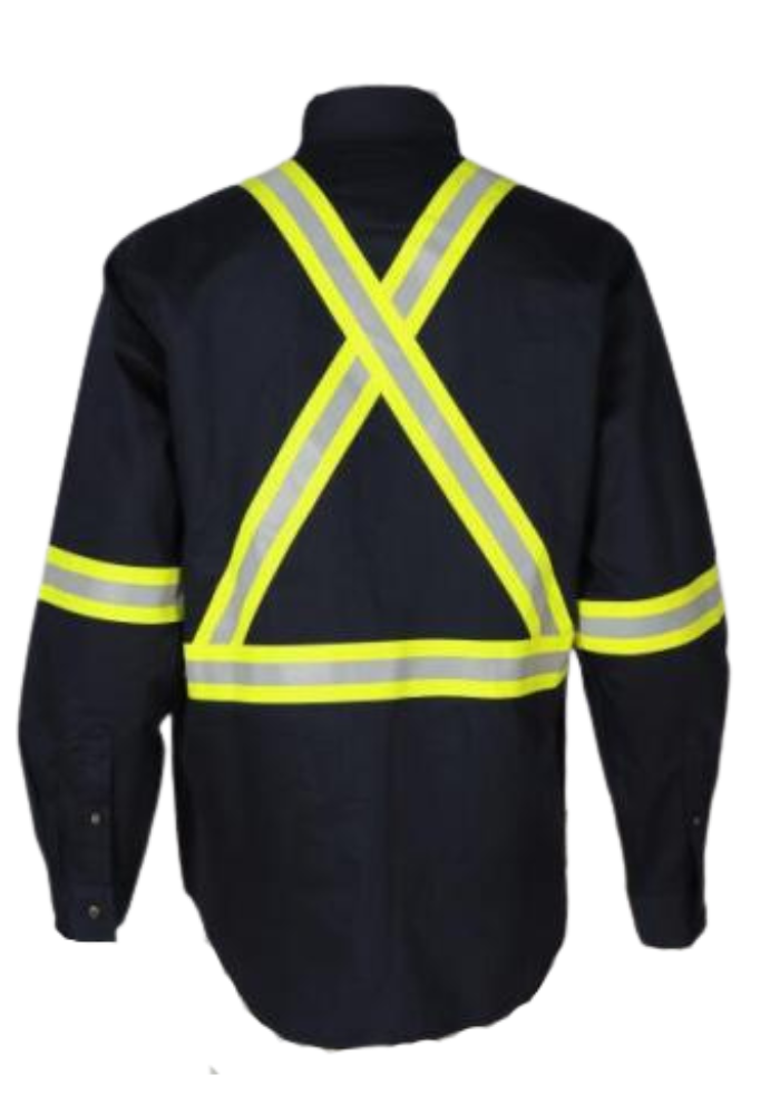 Men's FR Solid Button Navy Shirt with Taping