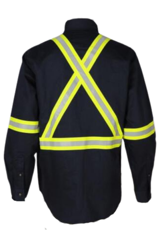 Men's FR Solid Button Navy Shirt with Taping