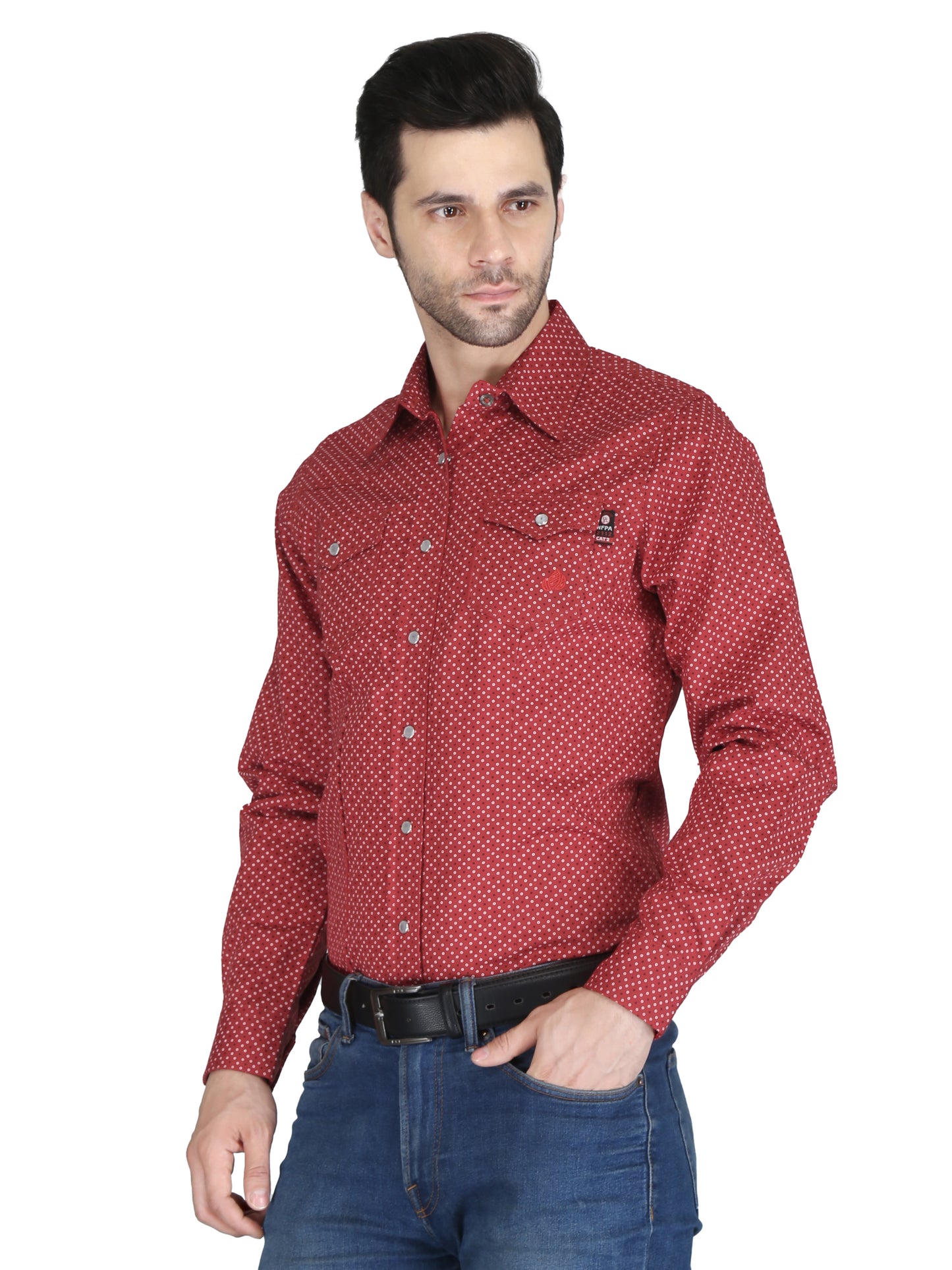 Forge Fr Men's Red Printed Long Sleeve Shirt