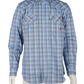 FORGE FR MEN'S Greyish Blue PLAID LONG SLEEVE SNAPS SHIRT