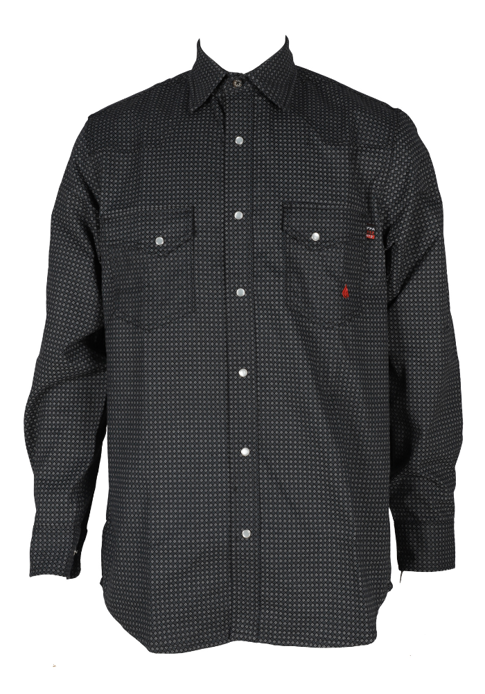 FORGE FR MEN'S Black Double Pocket PLAID LONG SLEEVE SNAPS SHIRT
