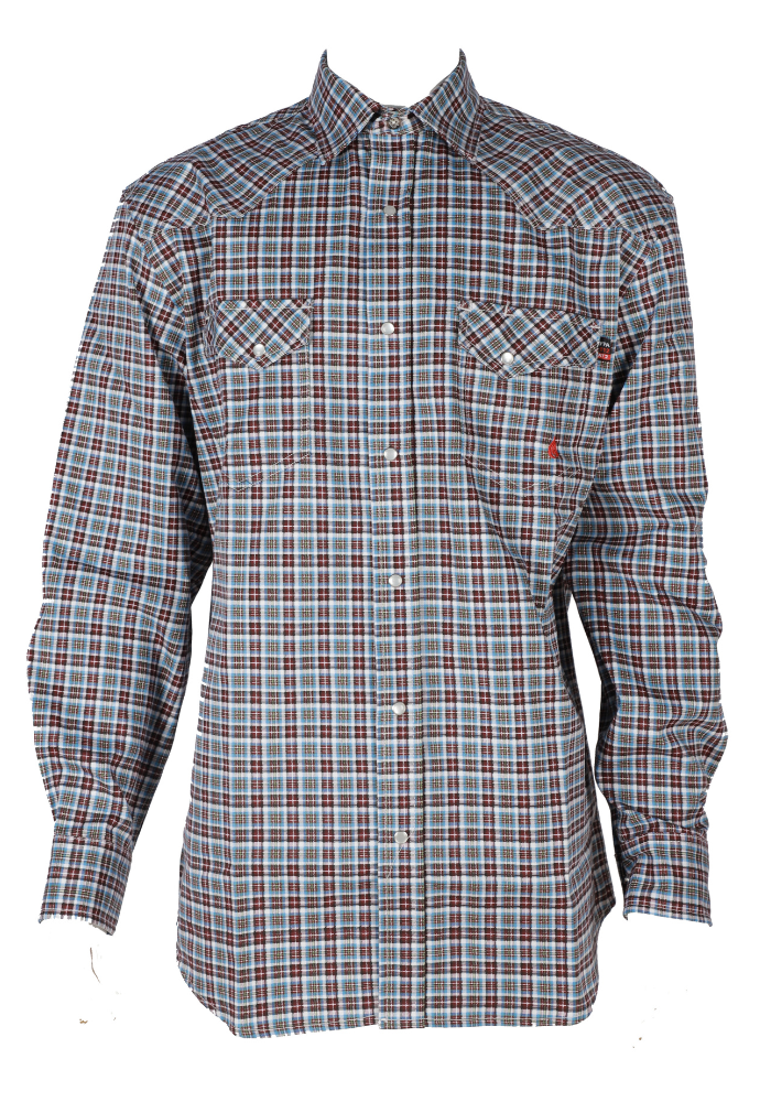FORGE FR MEN'S Red Double Pocket PLAID LONG SLEEVE SNAPS SHIRT