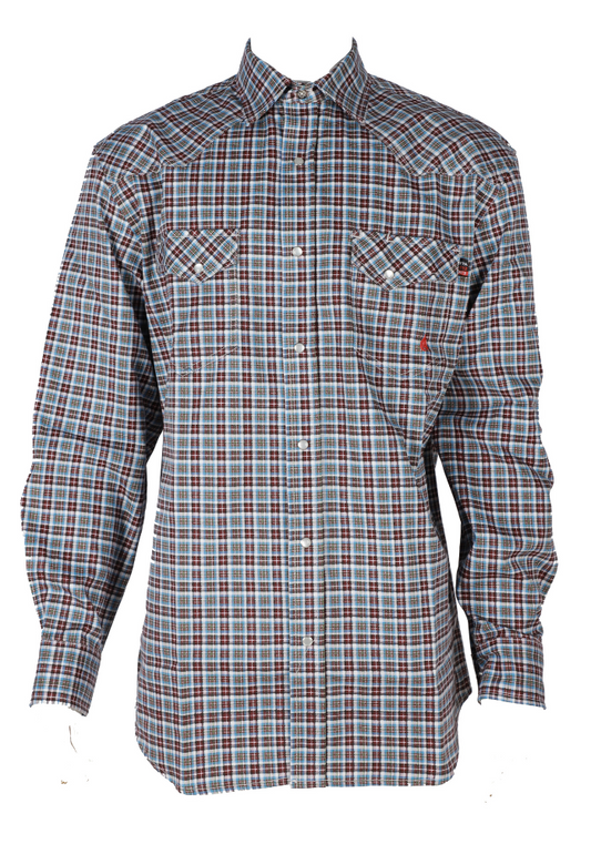 FORGE FR MEN'S Red Double Pocket PLAID LONG SLEEVE SNAPS SHIRT