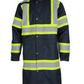 FORGE FR men's navy rain duster with reflective strips, waterproof, windproof, and heavy-duty fabric.