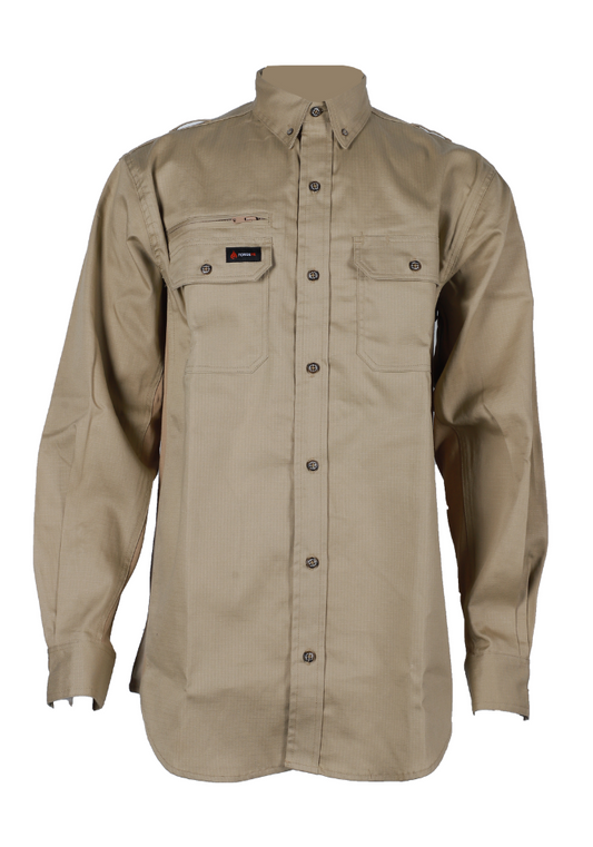 FORGE FR MEN'S KHAKI RIPSTOP VENT BUTTON SHIRT