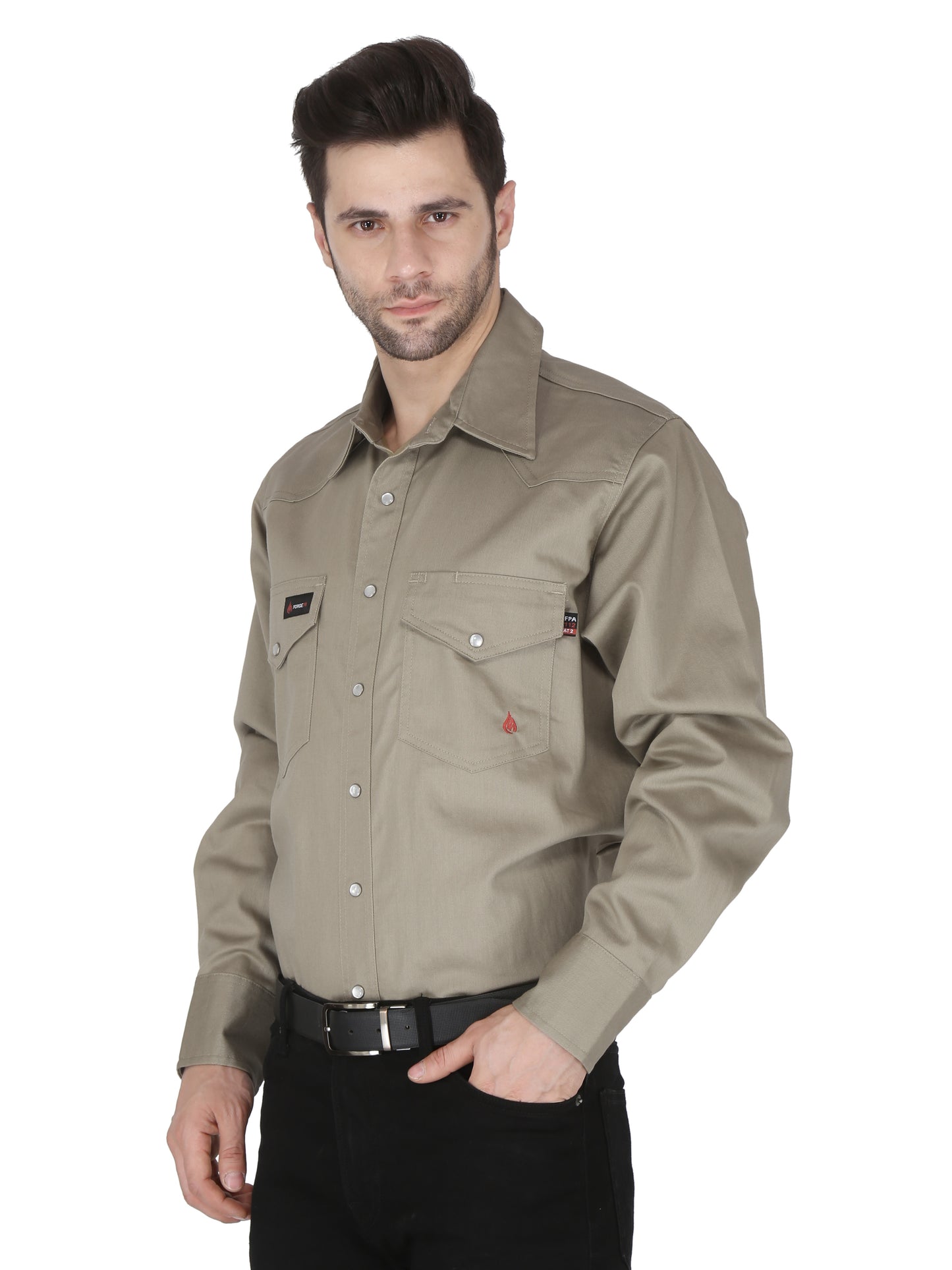 Forge Fr Men's Solid Khaki Long Sleeve Shirt