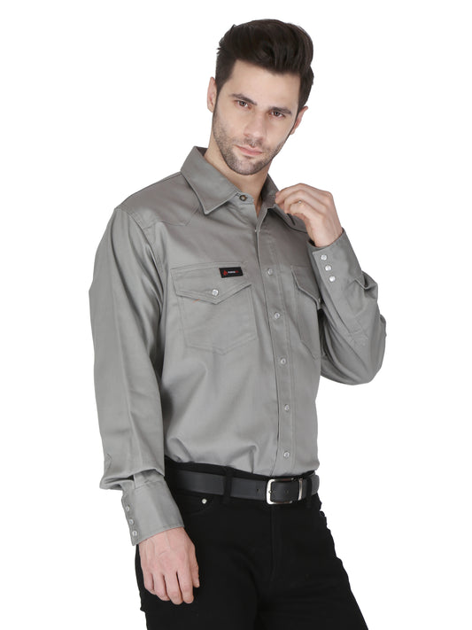 Forge Fr Men's Solid Light Grey Long Sleeve Shirt