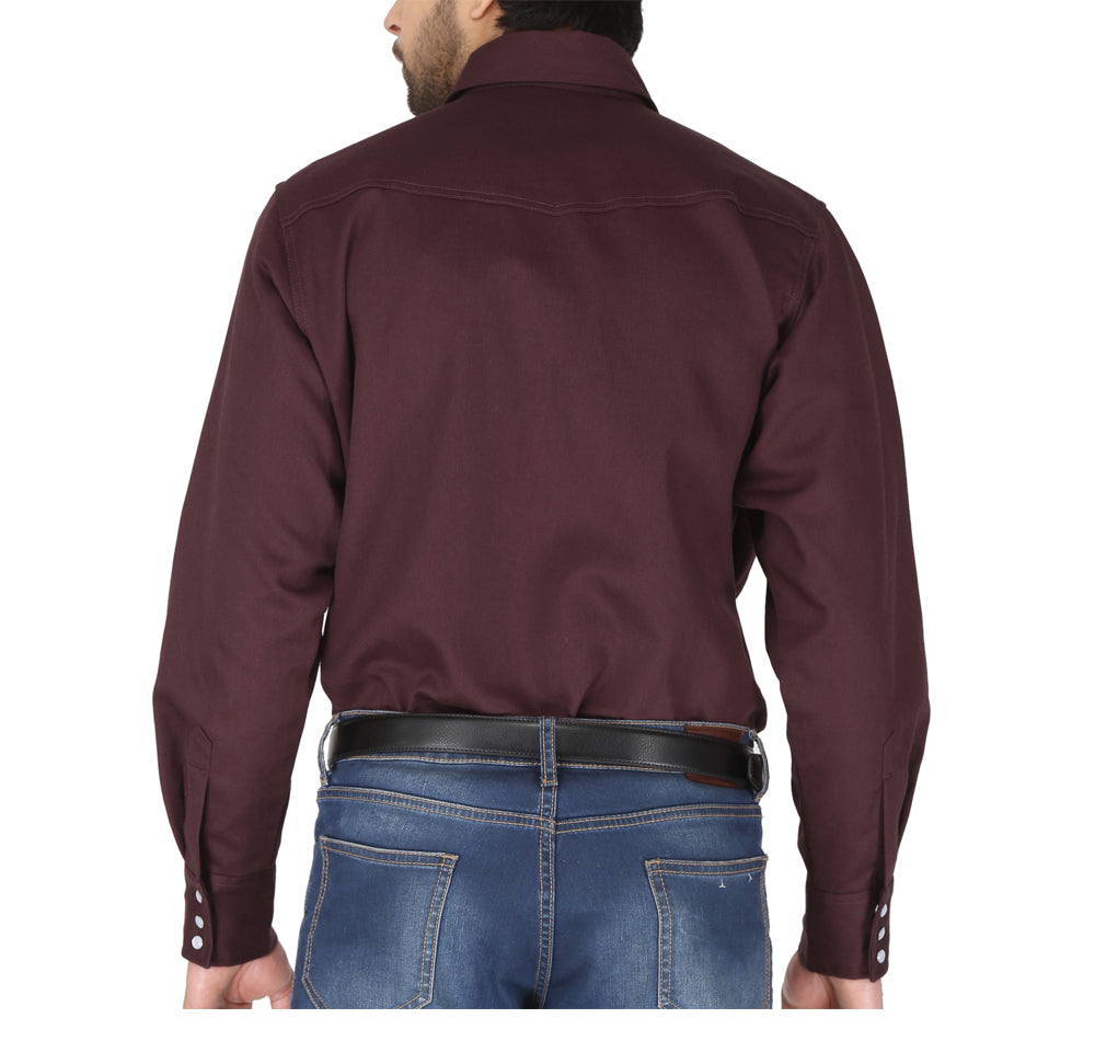 Forge Fr Men's Solid Long Sleeve Burgundy Shirt