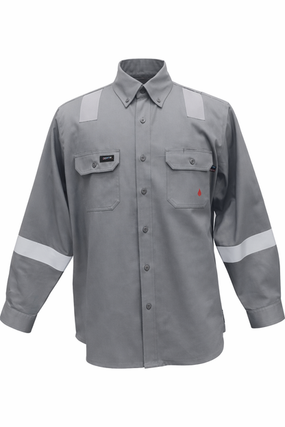 FORGE MEN'S FR BUTTON SOLID SILVER TAPING SHIRT
