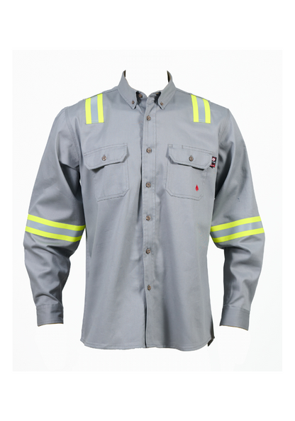 Forge FR Men's Light Grey Button Solid Taping Shirt