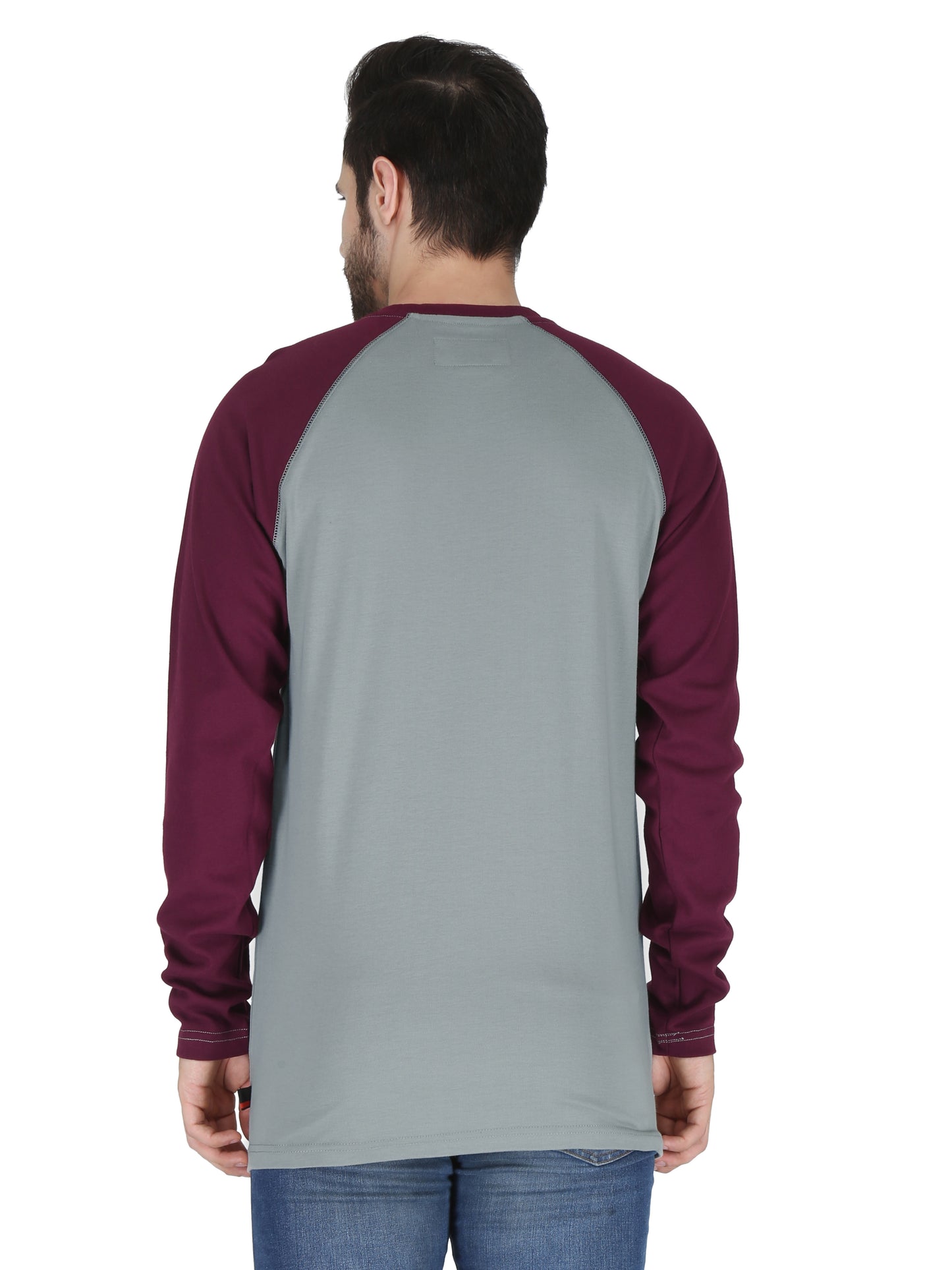 Forge Fr Men's Grey & Burgundy Baseball Long Sleeve T-shirt
