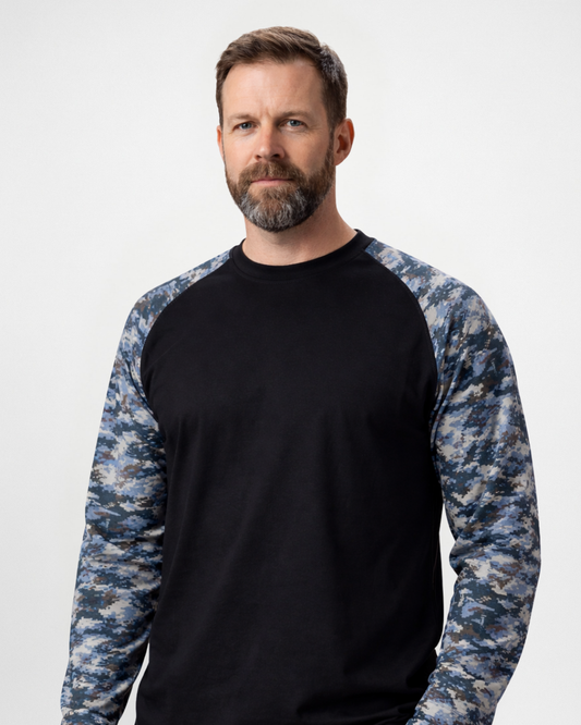 Forge Fr Men's Navy Camo Crew Neck Long Sleeve T-shirt