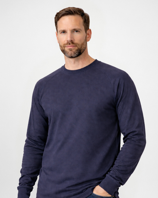 Forge Fr Men's Graphic Printed Navy Long Sleeve Crew Neck T-shirt