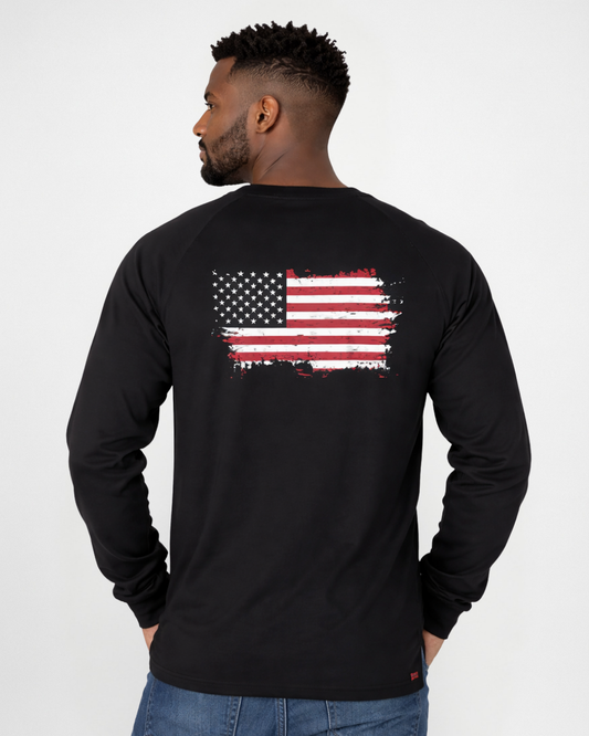 Forge Fr Men's Flag Print Black Long Sleeve T-shirt