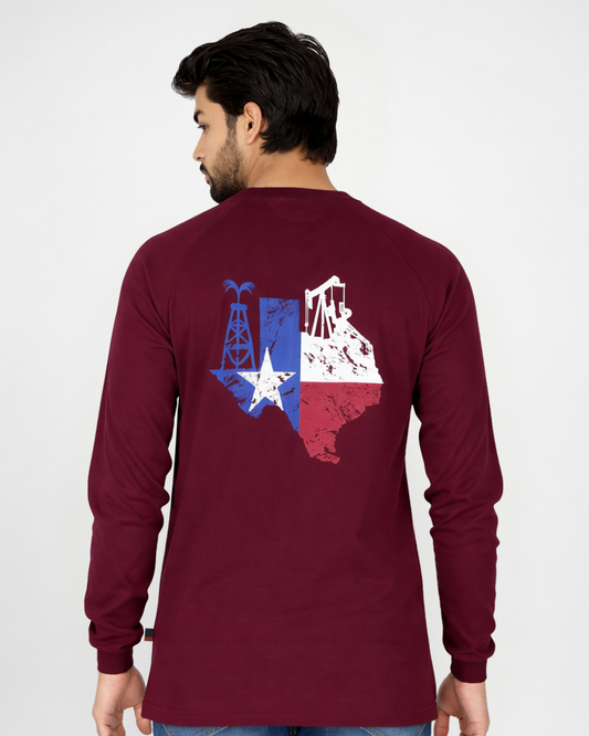 Forge Fr Men's Graphic Printed Burgundy Long Sleeve Crew neck T-shirt