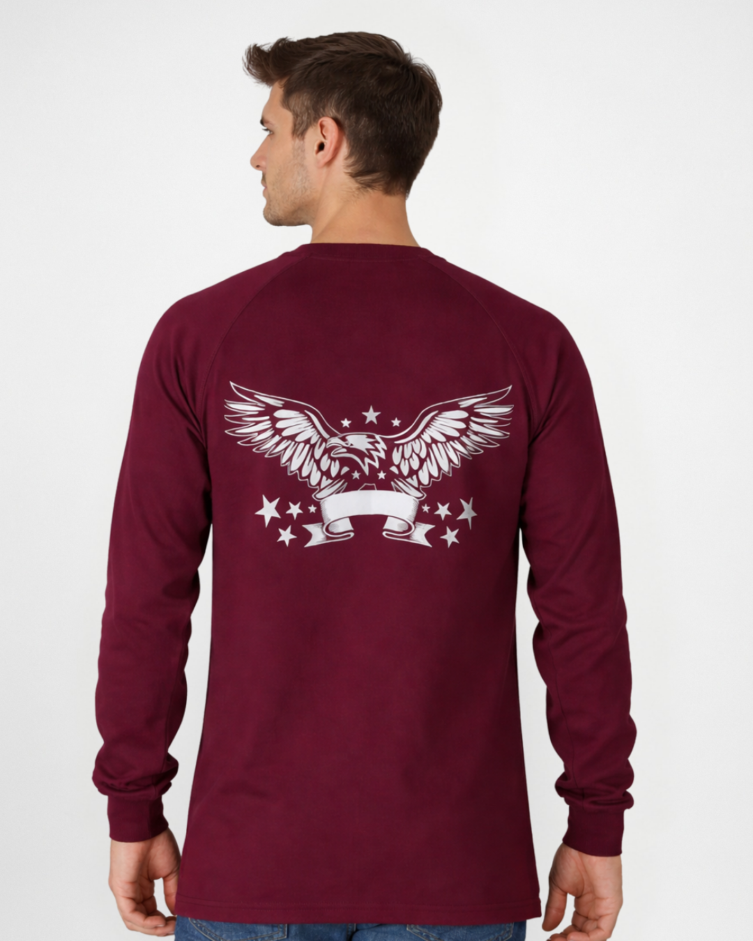 Forge Fr Men's Eagle print Burgundy Long Sleeve T-shirt