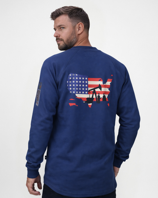 Forge Fr Men's Graphic Printed Ink Blue Long Sleeve T-shirt