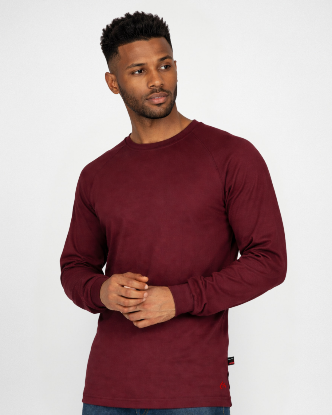 Forge Fr Men's Burgundy Long Sleeve Crew Neck T-shirt