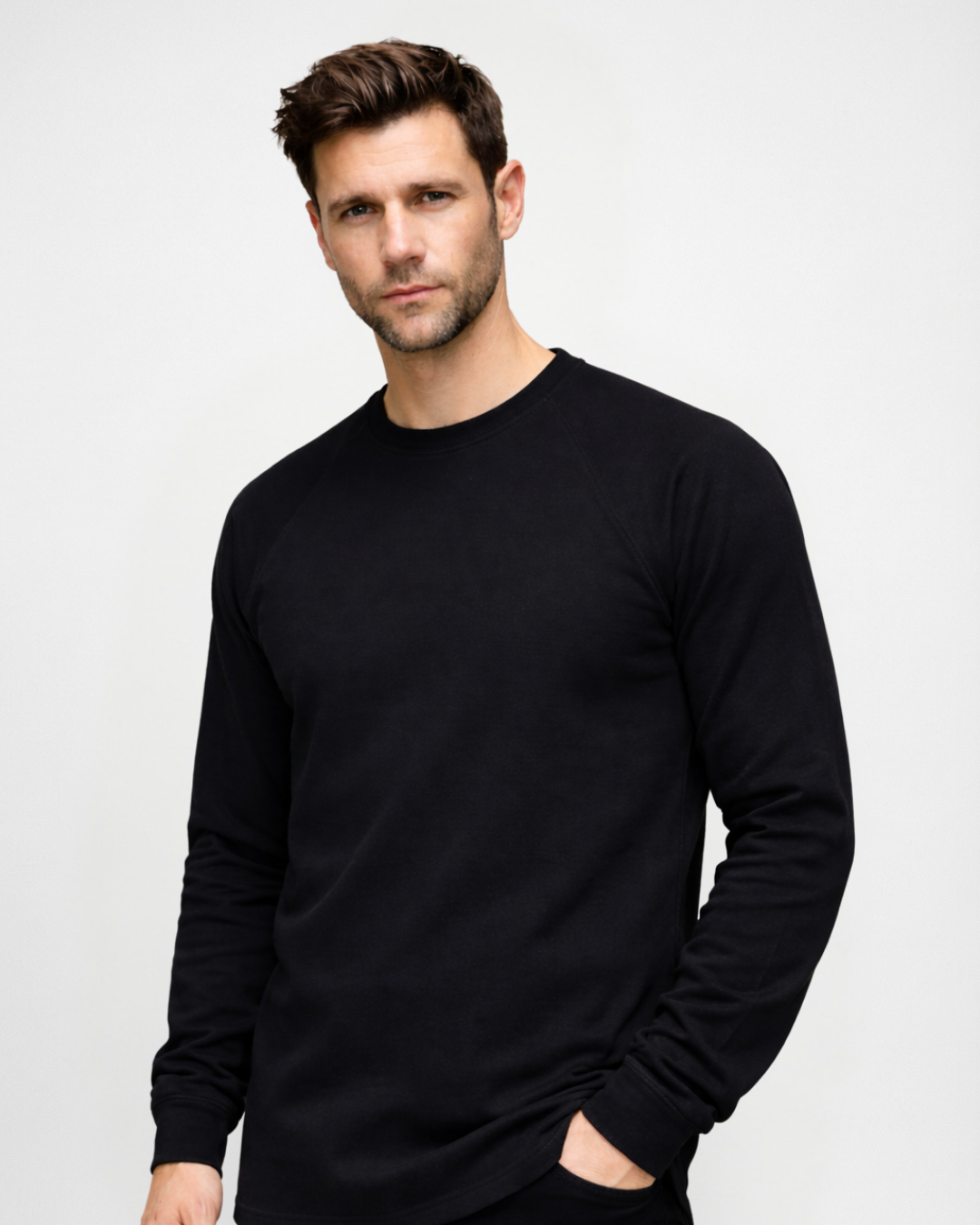 Forge Fr Men's Black Crew Neck Light Weight Long Sleeve T-shirt