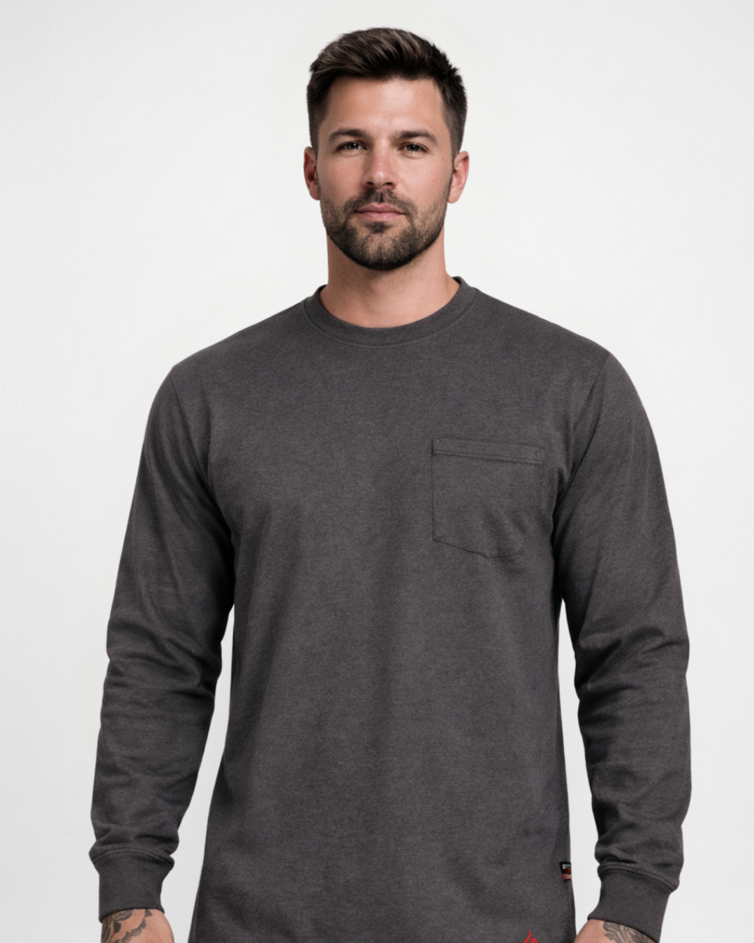 Forge Fr Men's Charcoal Grey Crew Neck Light Weight Long Sleeve T-shirt