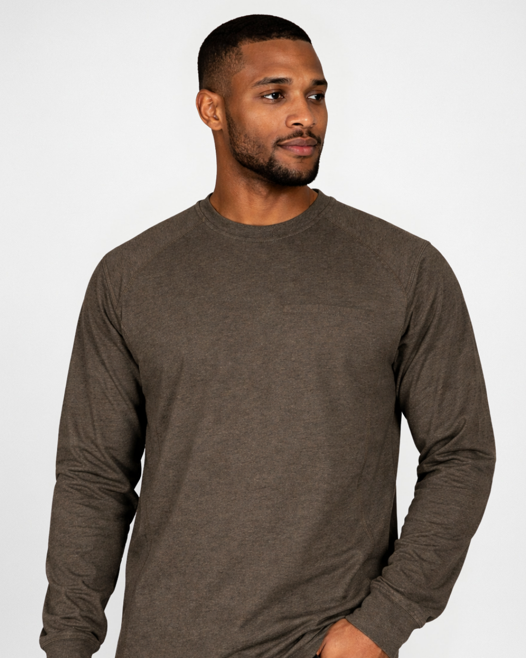Forge Fr Men's Heather Brown Crew Neck Light Weight Long Sleeve T-shirt